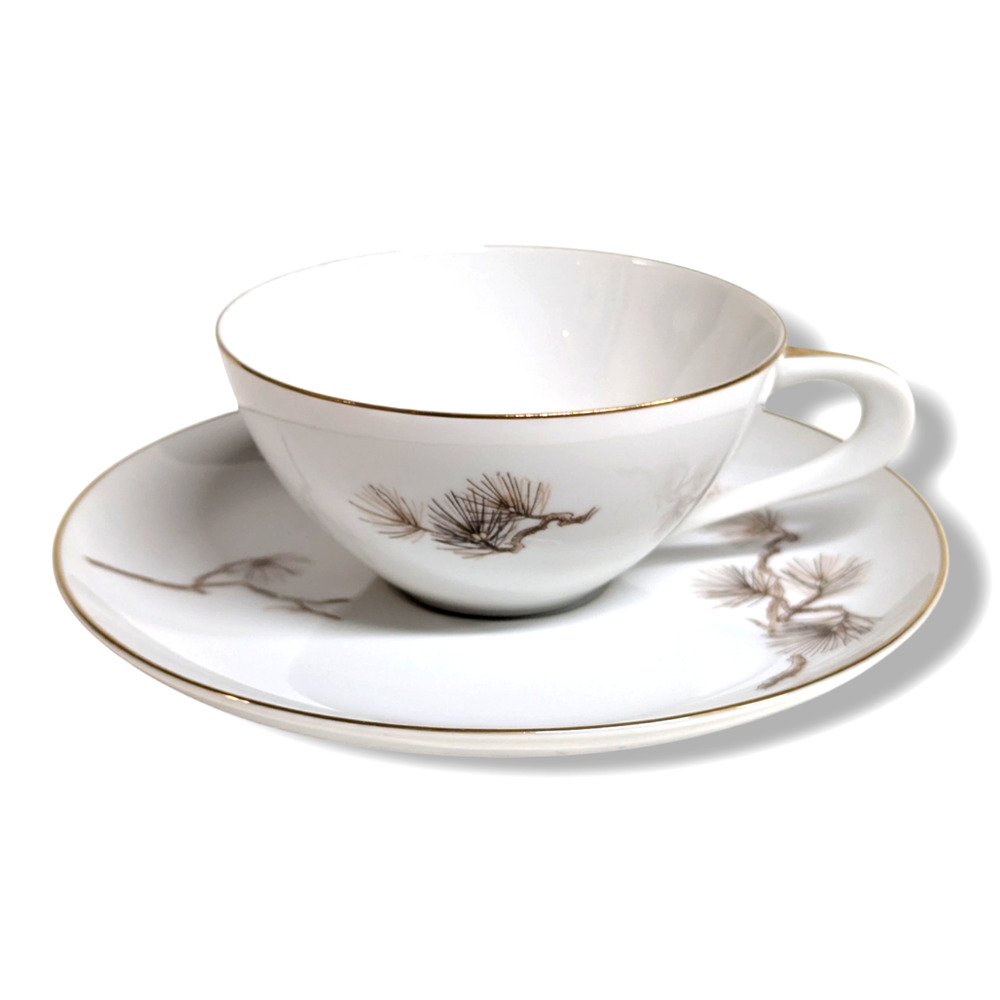 Vintage Larchmont By Sango Japan 6 Tea Cup And Saucer Set Pine Branch Pattern - Picture 2 of 8
